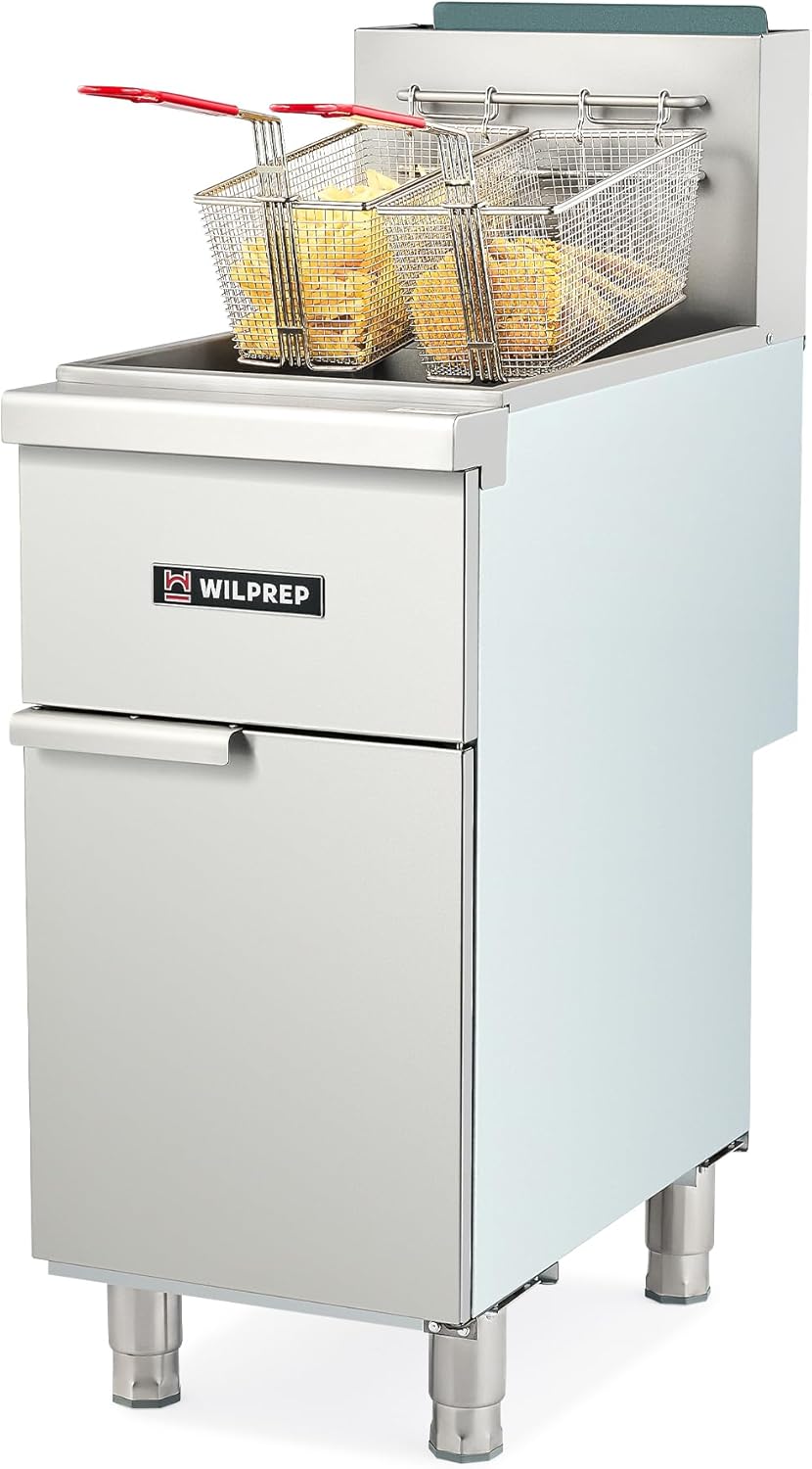 WILPREP Commercial Gas Floor Fryer, 3 Burner Commercial Deep Fryer with 2 Baskets 90000 BTU 40 lb. Capacity 400°F Constant Temperature, Stainless Steel Liquid Propane Deep Fryer for Restaurant Kitchen