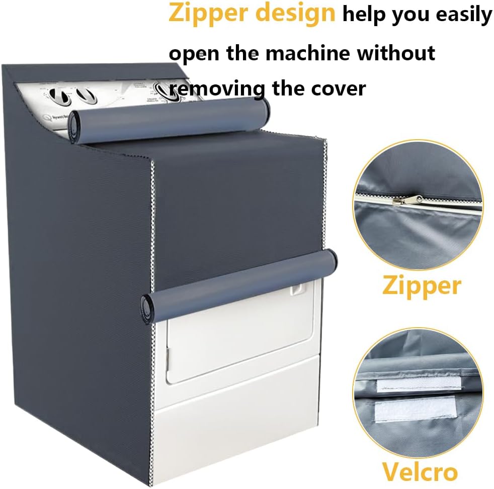 2Pack Washer and Dryer Covers, Portable Washer Cover with Zipper Design Dustproof & Waterproof & Anti-UV Laundry Covers, Washing Machine Cover Fit for Most Top Load Machine(Grey)