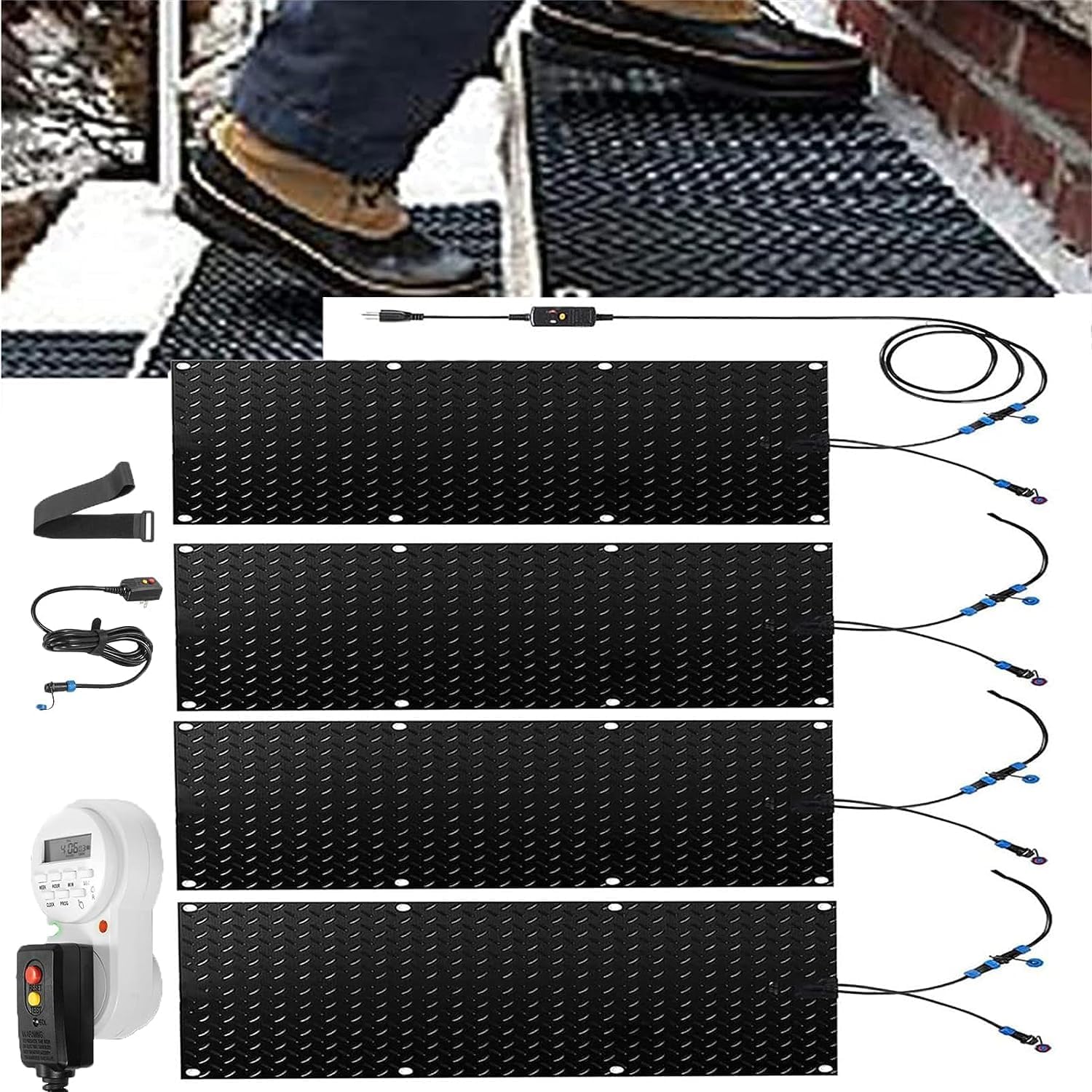 Heated Snow Melting Mats for Entrances-3/4 Pcs,Heated Snow Melting Mats for Stairs,Heated Outdoor Mats,Now Winter Removal,No-Slip Stair Heating with Timer,Heating Entrance Mats ( Color : 4 Pcs , Size