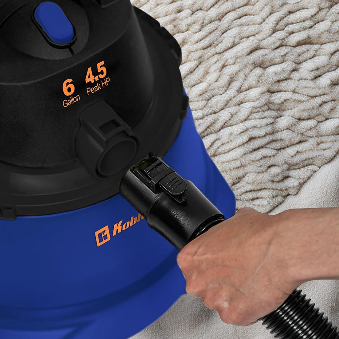 Koblenz Wet-Dry Vacuum Cleaner, 6-Gallon Tank, Superior 4.5 Peak HP Motor, Lightweight Vacuum Cleaner and Blower, Tackles Dry and Wet Messes, Accessories Included, Black+Blue (WD-6 L212)