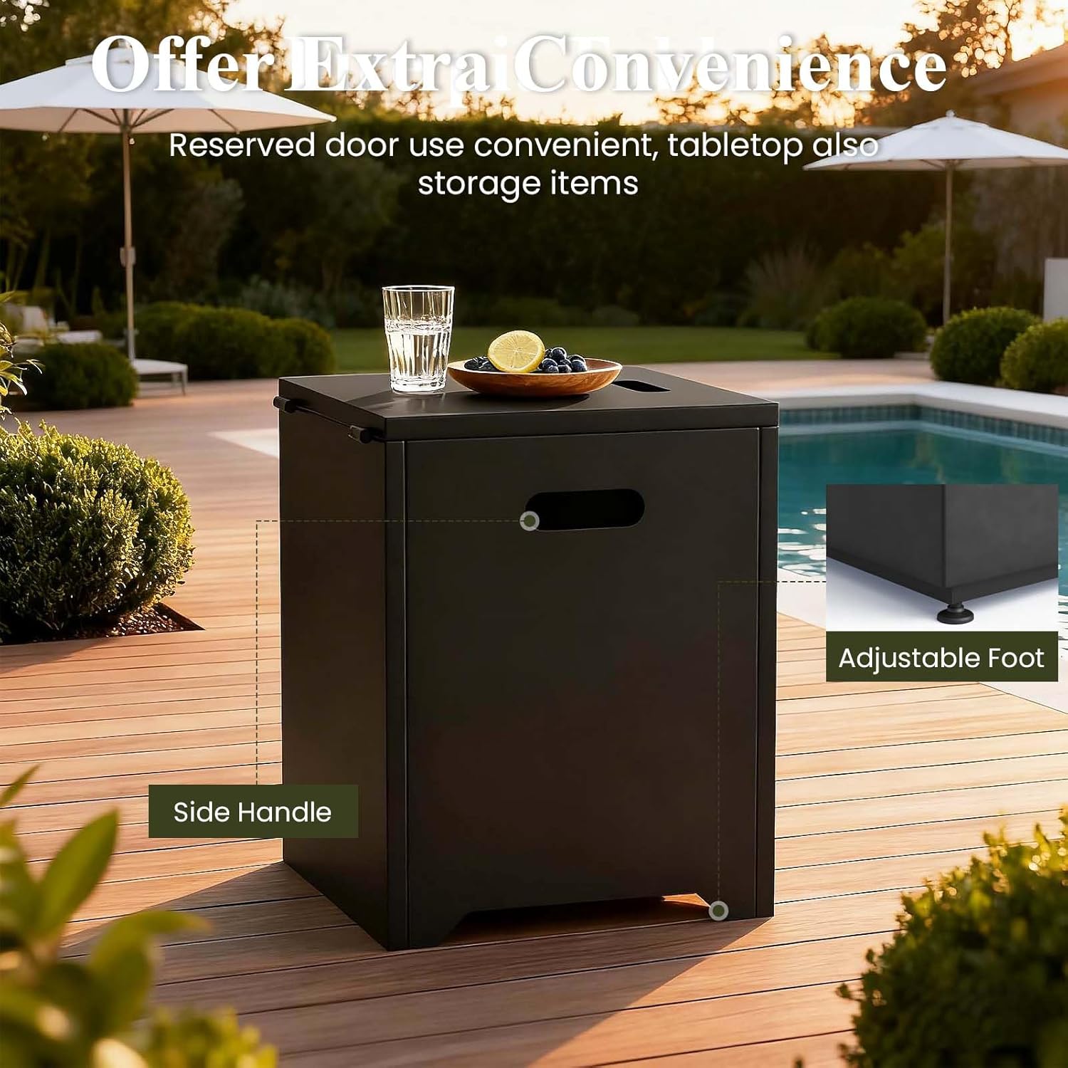 LayinSun 42 Inch Outdoor Fire Pit Table for Outside Patio, 55000BTU Rectangle Propane Firepit with Hidden Fuel Tank, Glass Wind Guard, Waterproof Cover and Lid