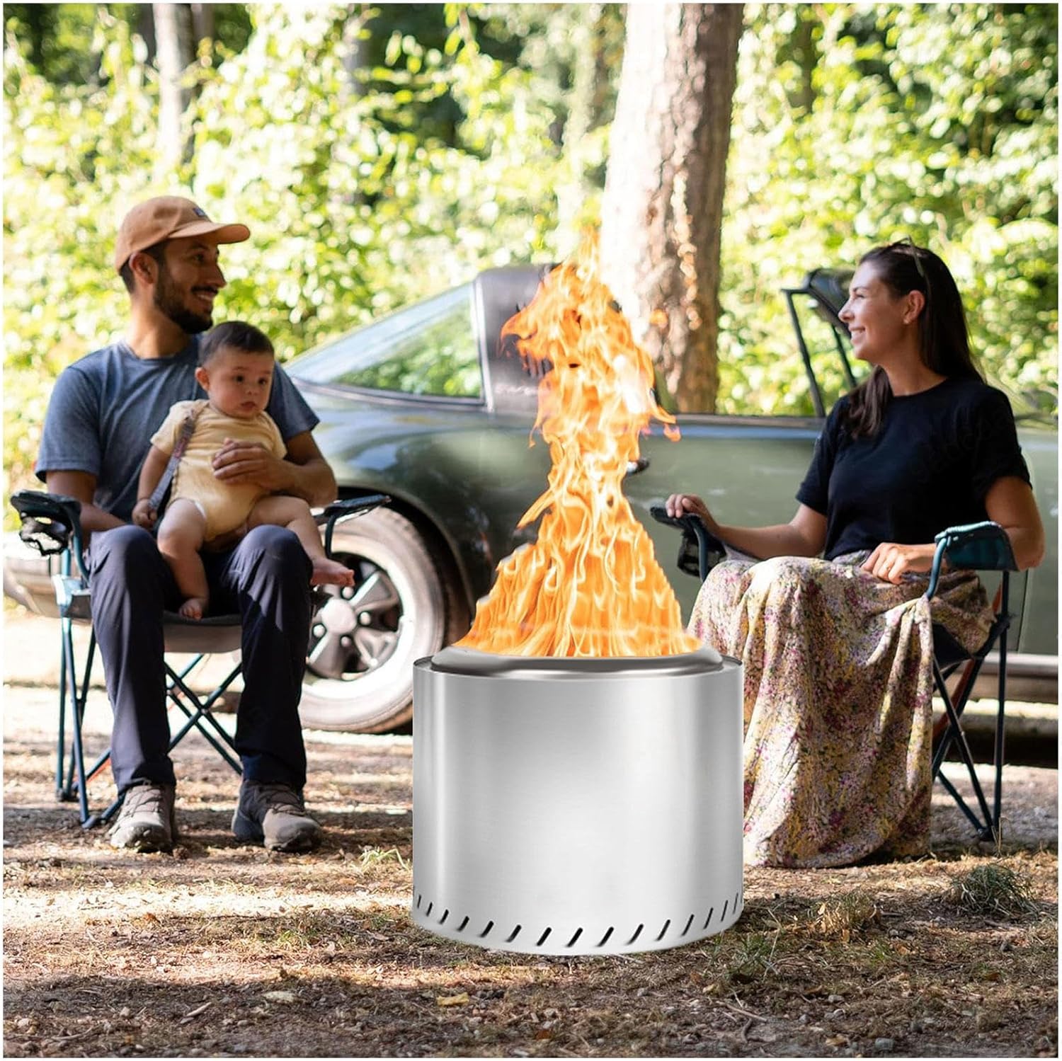 Fire Pit Smokeless 19.4 Inches Outside, Smokeless Firepit Outdoor Durable Stainless Steel for Wood Burning, Fire Pit Smokeless for Patio Garden,Camping,Backyard