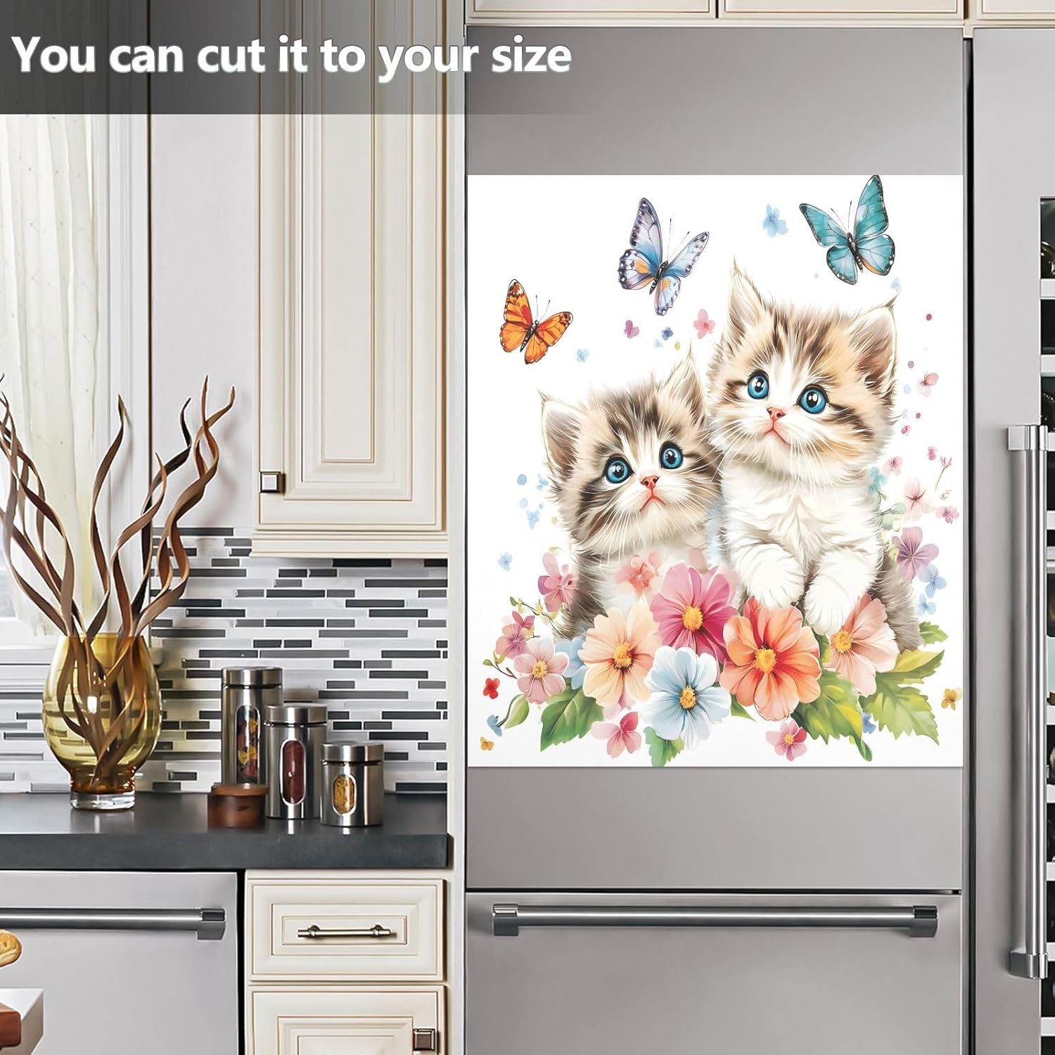 Dishwasher Magnet Cover Large Magnetic Stickers Two Cats Flower Butterfly Front Dishwasher Cover Reusable Decal for Home Kitchen Anti-Scratch Refrigerator Decorative Lid Washing Machine Laundry 23