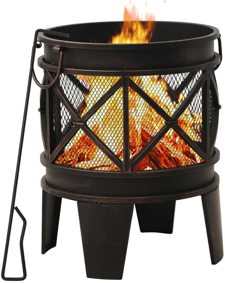 Multifunctional Fire Pit TableSquare Metal Firepit Stove Backyard Patio Garden Fireplace for Camping, Outdoor Heating, Bonfire and PicnicRustic Fire Pit with Poker ??16.5