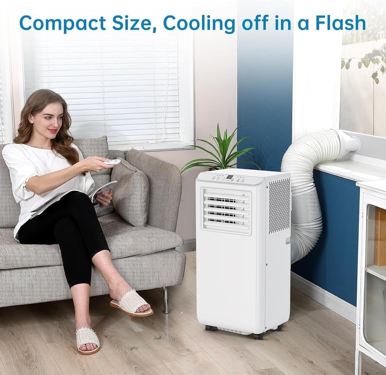 8,000 BTU Portable Air Conditioner with Cooling, Dehumidifier & Fan, Cools up to 350 Sq. Ft, Includes Remote Control & Window Kit, Compact & Efficient Design, Perfect for Home & Office, White