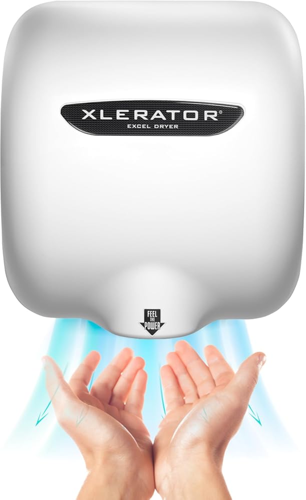 XLERATOR XL-BW Automatic High Speed Hand Dryer with White Thermoset (BMC)Cover and 1.1 Noise Reduction Nozzle, 12.5 A, 110/120 V
