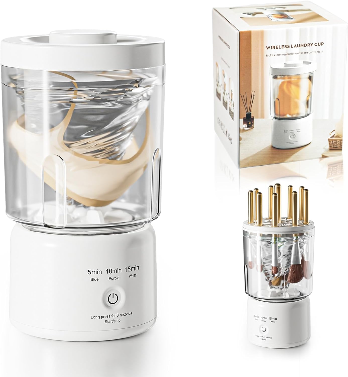 Portable Mini Washing Machine, Compact Portable Washer and Makeup Brush Cleaner, Underwear Washing Machine for Scoks & Small Clothes Idea for Home, Dorm, RV, Hotel & Camping (White)