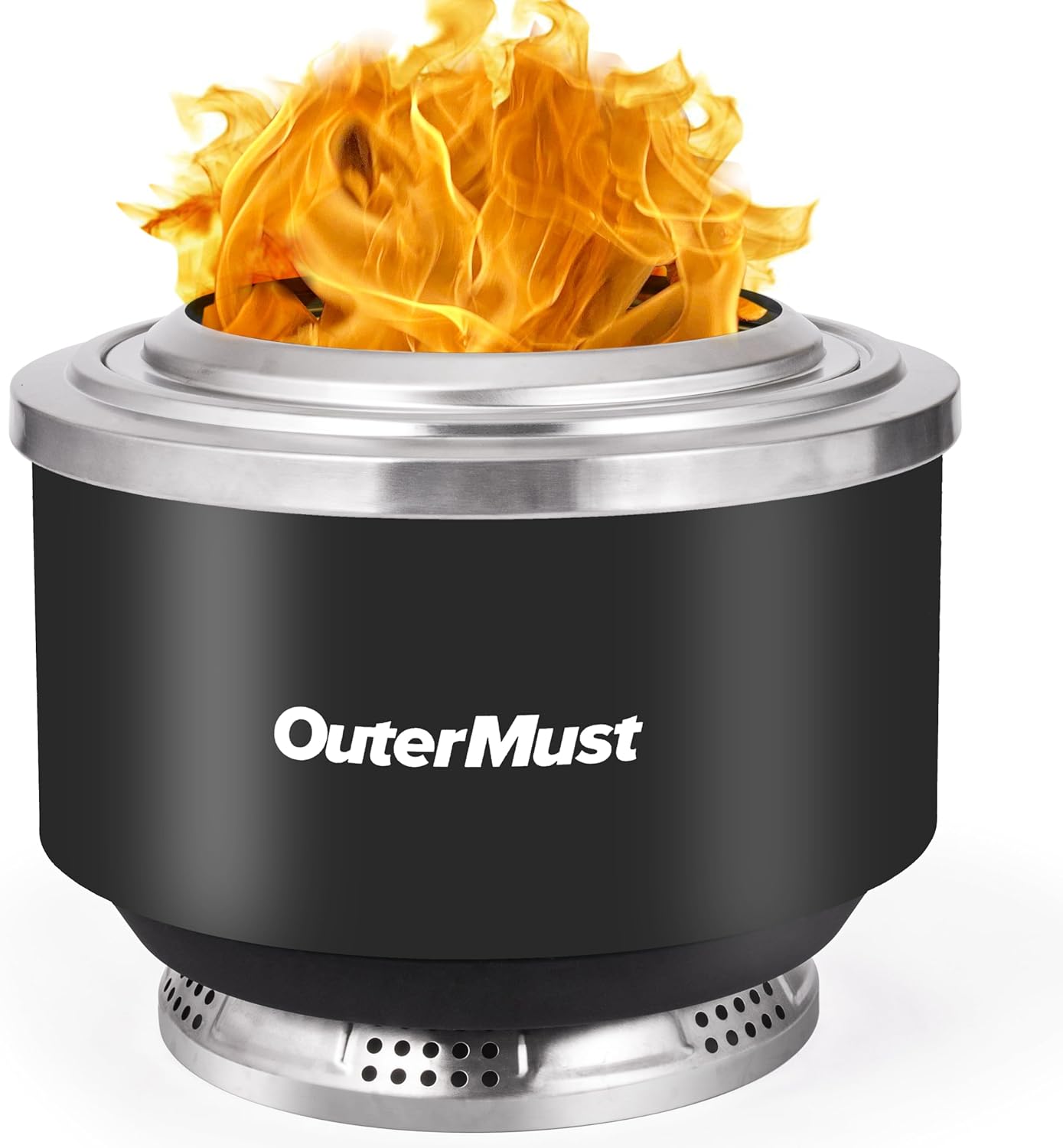 24 Inch Smokeless Fire Pit for Outside with Deck Safe Stand Wood Burning Outdoor Fireplace with Ash Pan for 5-7 Persons Stainless Steel Portable Bonfire for Patio, Deck, Backyard & Camping