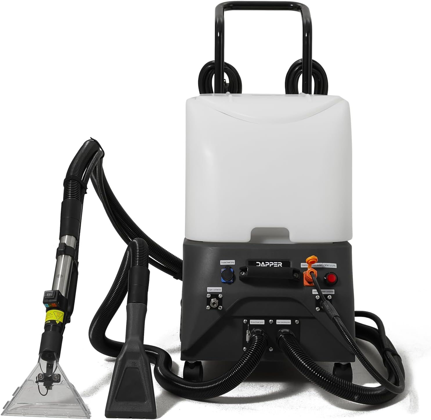 Dapper Commercial Carpet and Upholstery Extractor Cleaning Machine with Steam, Spray-Vacuum, Blower & Mite Remover. 3 Gal Tanks — Designed for Deep Cleaning. Dual Separate Circuit Power Cords