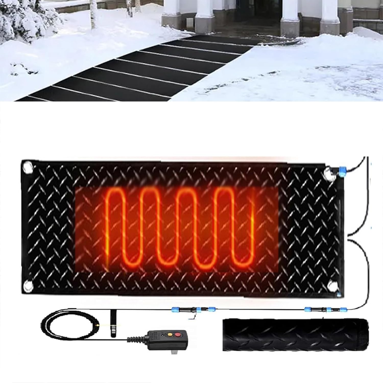 Snow Melting Mat, Heated Walkway Mat, 1/2/3/4/5 pcs Rubber Heated Mat with Power Cord, Outdoor No Slip Heated Door Mat, No More Shoveling, Salting and Slipping, for Entran(1 Pcs,10x48in/(25.4x