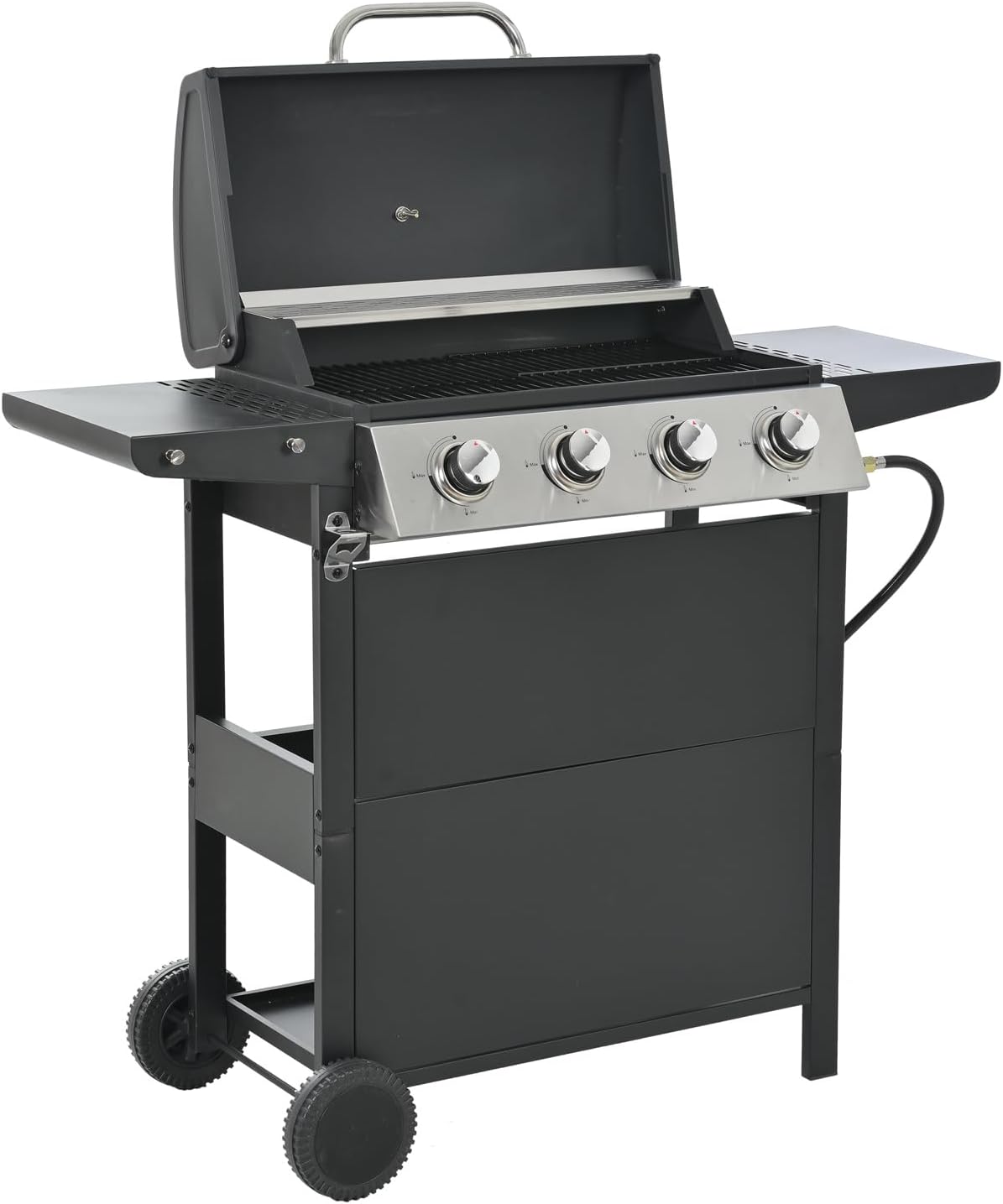 4-Burner Propane Barbecue Gas Grill, Stainless Steel Portable Grill BBQ Grill 34,200 BTU Output with Thermometer and Side Burner, Grills Outdoor Cooking 4-Burners One size