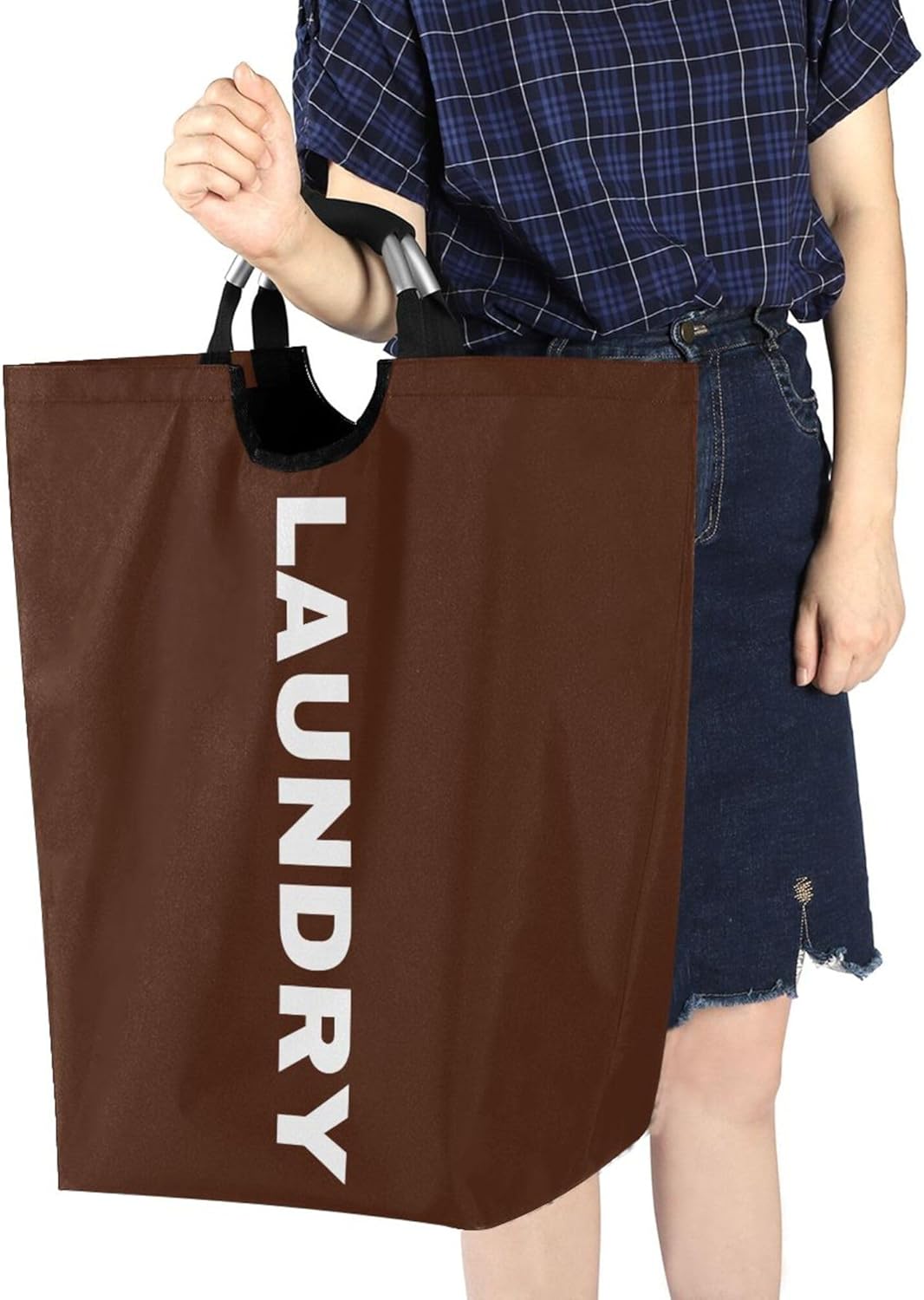 Laundry Hamper Bag Chocolate Foldable Laundry Baskets Washing Bin Fabric Clothes Bag 50L with Handles Chocolate