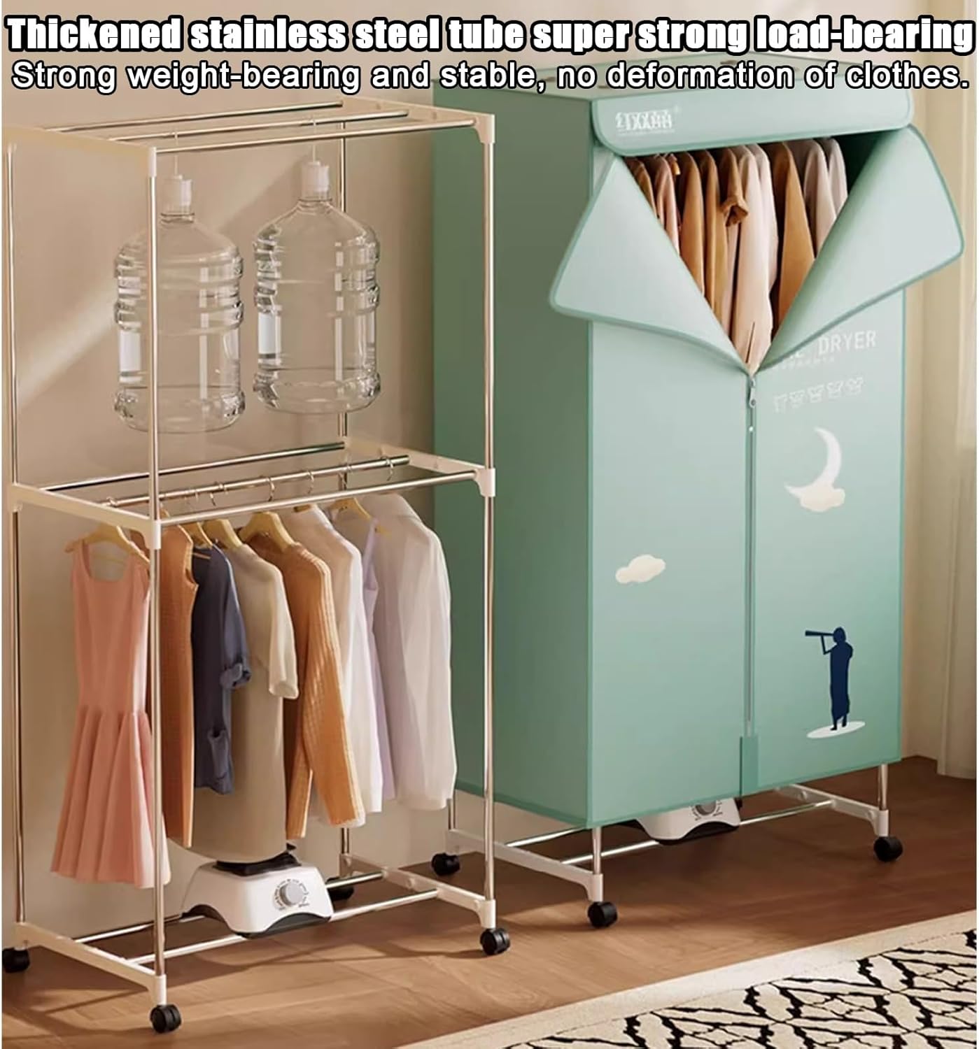 Portable Dryer, Clothes Dryer, 220V 1000 Watt Electric Dryer, Stackable Double Drying Racks for Apartments, RVs, Laundry Rooms(1500W)