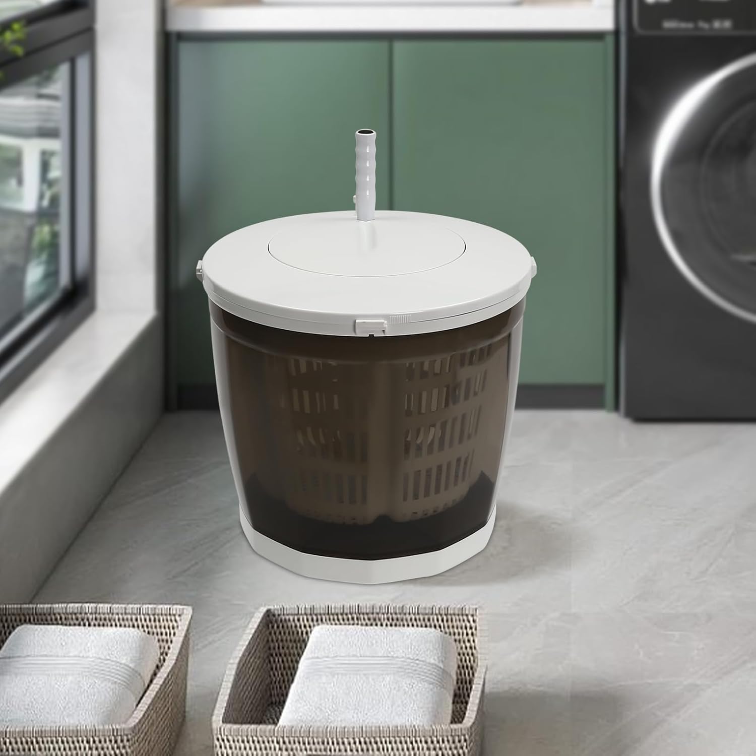 Mini Portable Washing Machine, 2 in 1 Manual Washing Machine, 4.41 Lbs Compact Non-Electric Clothes Spin Dryer Small Washer Machine, Traveling Outdoor Laundry Tool for Camping Apartments Hotel (Grey)