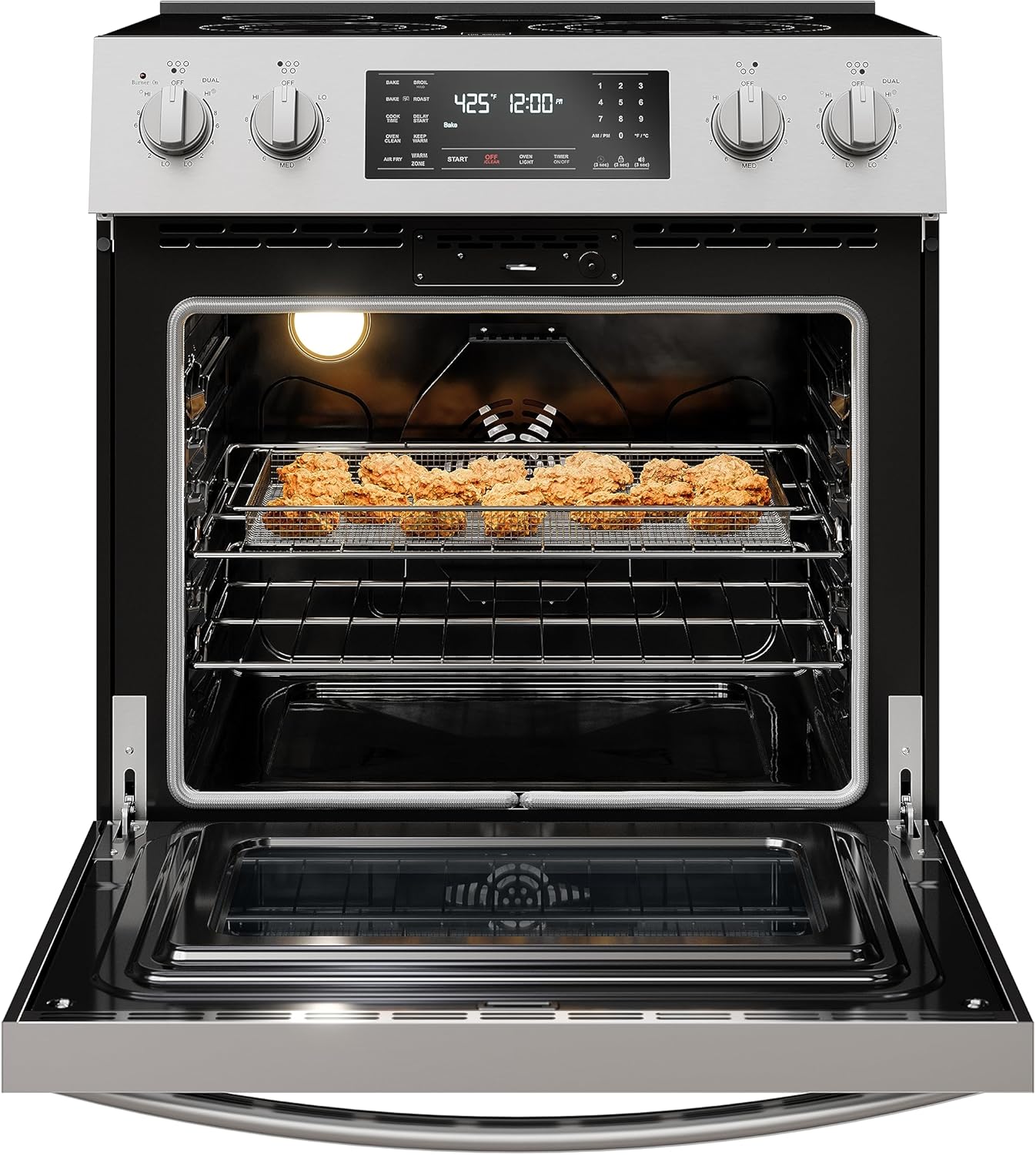 Kenmore Front Control Electric Range Oven with 5 Cooktop Elements with 7 Cooking Power Options, True Convection, Steam and Self Clean, Freestanding Oven, 4.8 cu. ft. Capacity Stainless Steel
