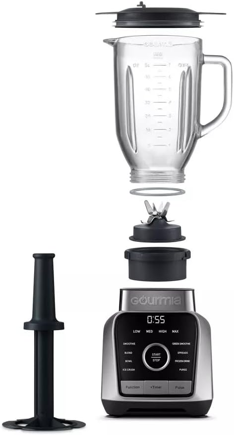Gourmias Digital Kitchen Blender & Food Processor with 8 Blend Programs, 4 Speeds & Pulse, 1500W Motor, Built-In Timer & Safety Lock, Round Tamper, Dishwasher-Safe Jar, Compact Home Appliance