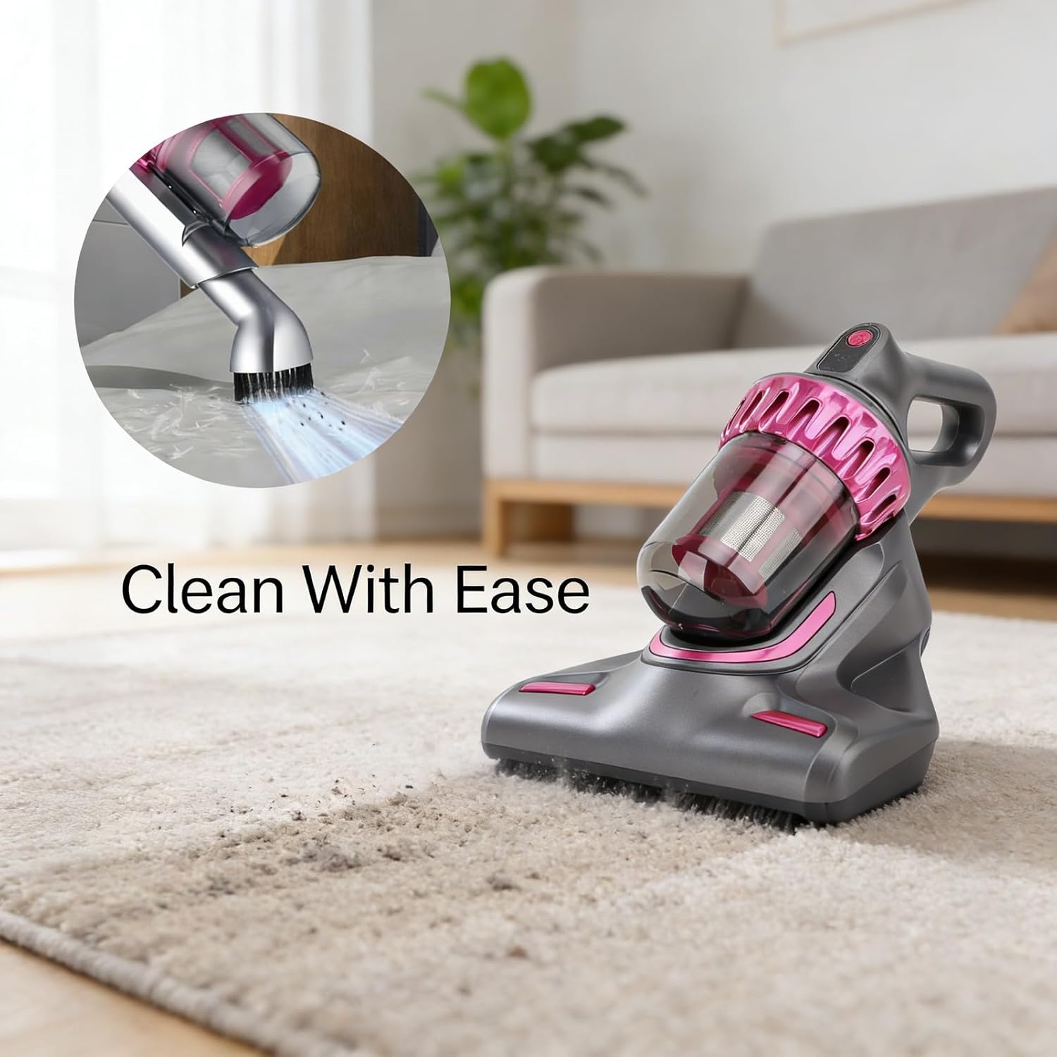 Mattress Vacuum Cleaner Cordless Handheld 10Kpa Gray, 3 in 1 Multifunctional - Vibration, Powerful Suction, Ideal for Bed Sofa and Pillow Cleaning