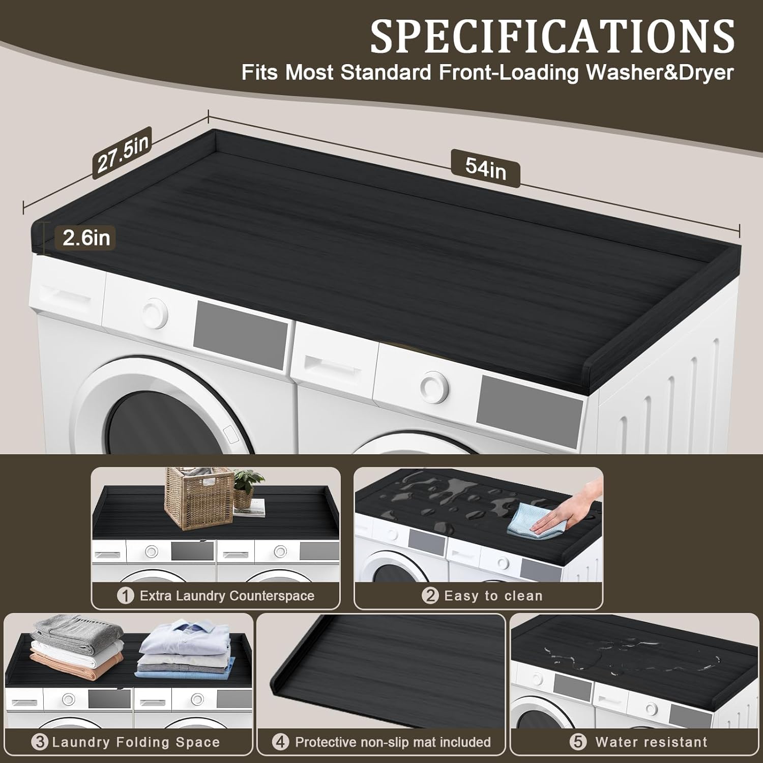 Uniflasy Washer and Dryer Countertop Black – 54