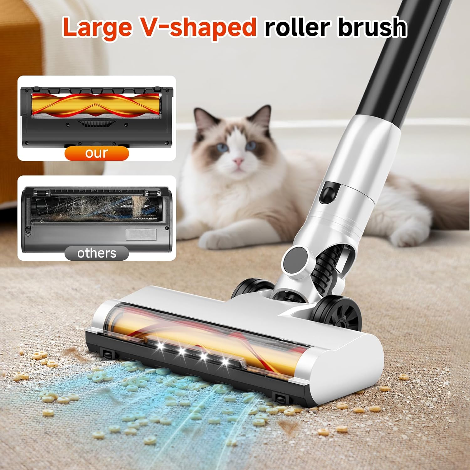Cordless Stick Vacuum Cleaner with Auto Empty System Self-Charging Base, Powerful Suction for Pet Hair on Carpet & Hardfloor, Lightweight Anti-Tangled Handheld Vacuum, HEPA Filtration, Black