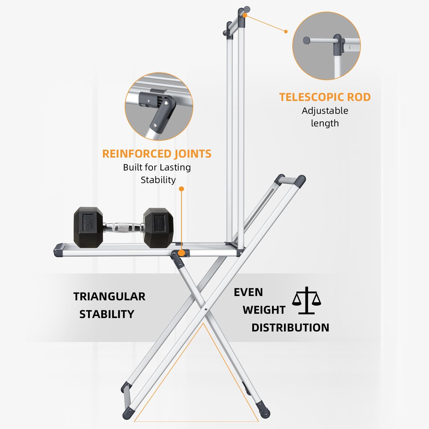 Clothes Drying Rack, Foldable Laundry Rack for Indoor Outdoor, 10pcs Sock Clips, Collapsible Space-Saving Drying Rack for Clothes Towels Dolls, White (Gray-Hanger)