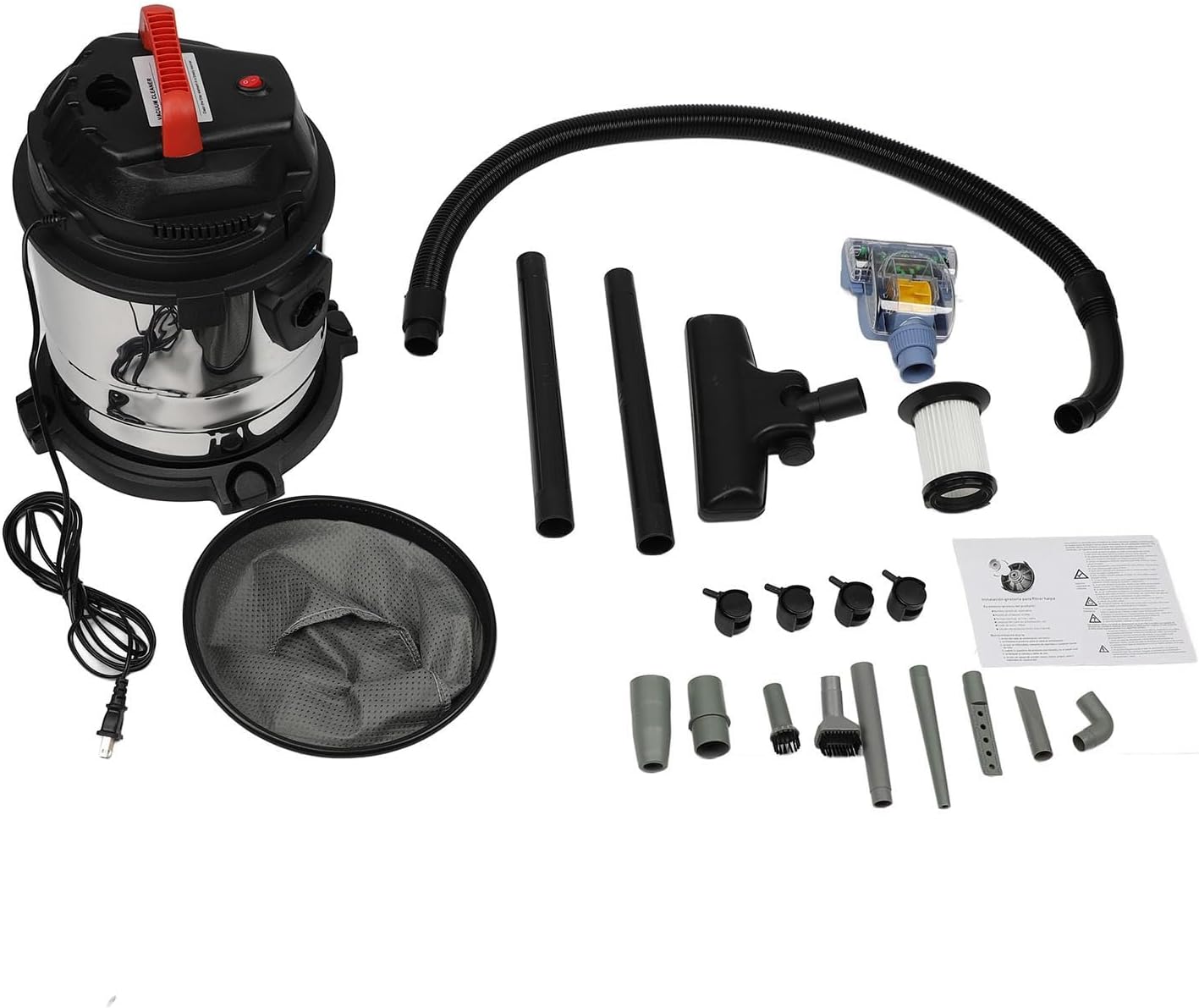 TOPINCN Portable Shop Vacuum Cleaner Commercial Vacuum Cleaner, Professional High Efficiency Wet Dry Portable Stainless Steel Shop Vacuum with Water Absorption Function, for Car Washes