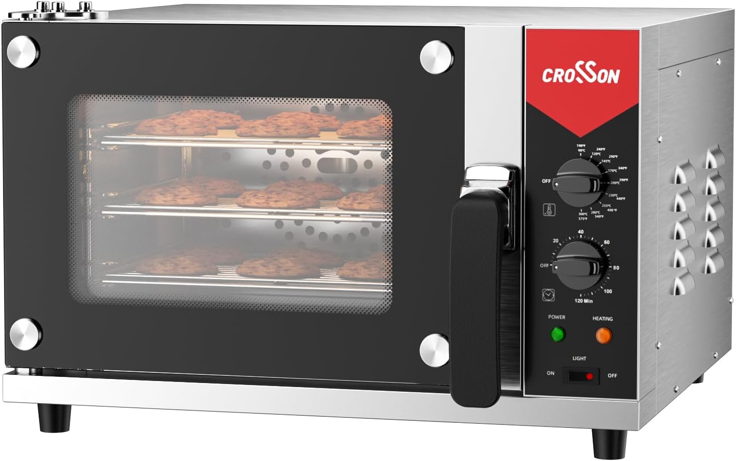 CROSSON 23L Quarter-Size Convection Oven,3-Tier Commercial Toaster oven w/Front Glass Door,3 set of Wire Racks,120 Minutes Timer and Interior Light, 120V/1600W Countertop Conventional Oven