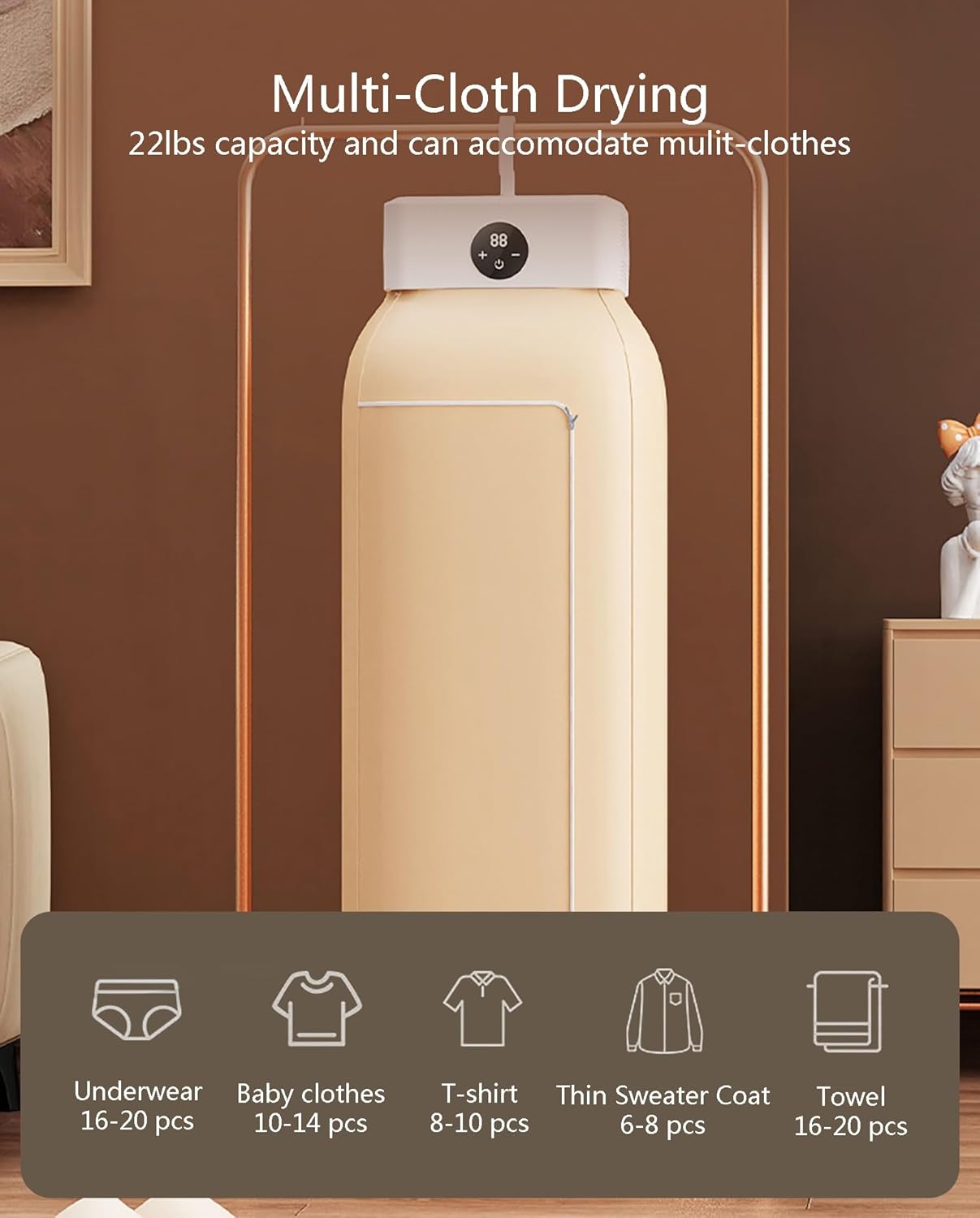 Foldable Clothes Dryer, Quick-Dry, Clothes Dryer Electric for Clothes with Large Capacity, Portable Dryer Machine for Laundry Travel Camping Apartment