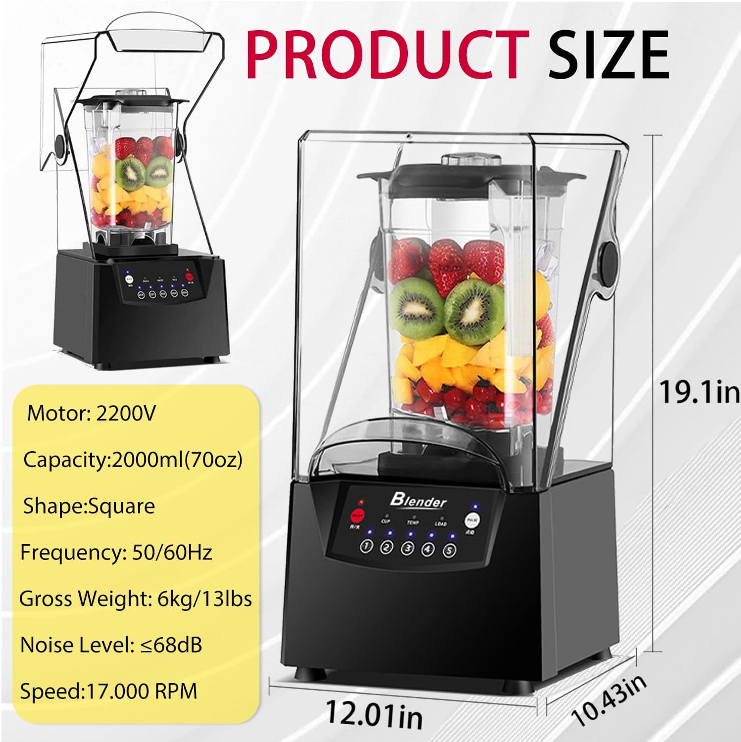 Kitchen High Performance Jug Blender, 2l Large Capacity Smoothie Blenders For Kitchen, Variable Speed Control With Pulse, Smoothie Maker, 2200w Easy To Clean 220v