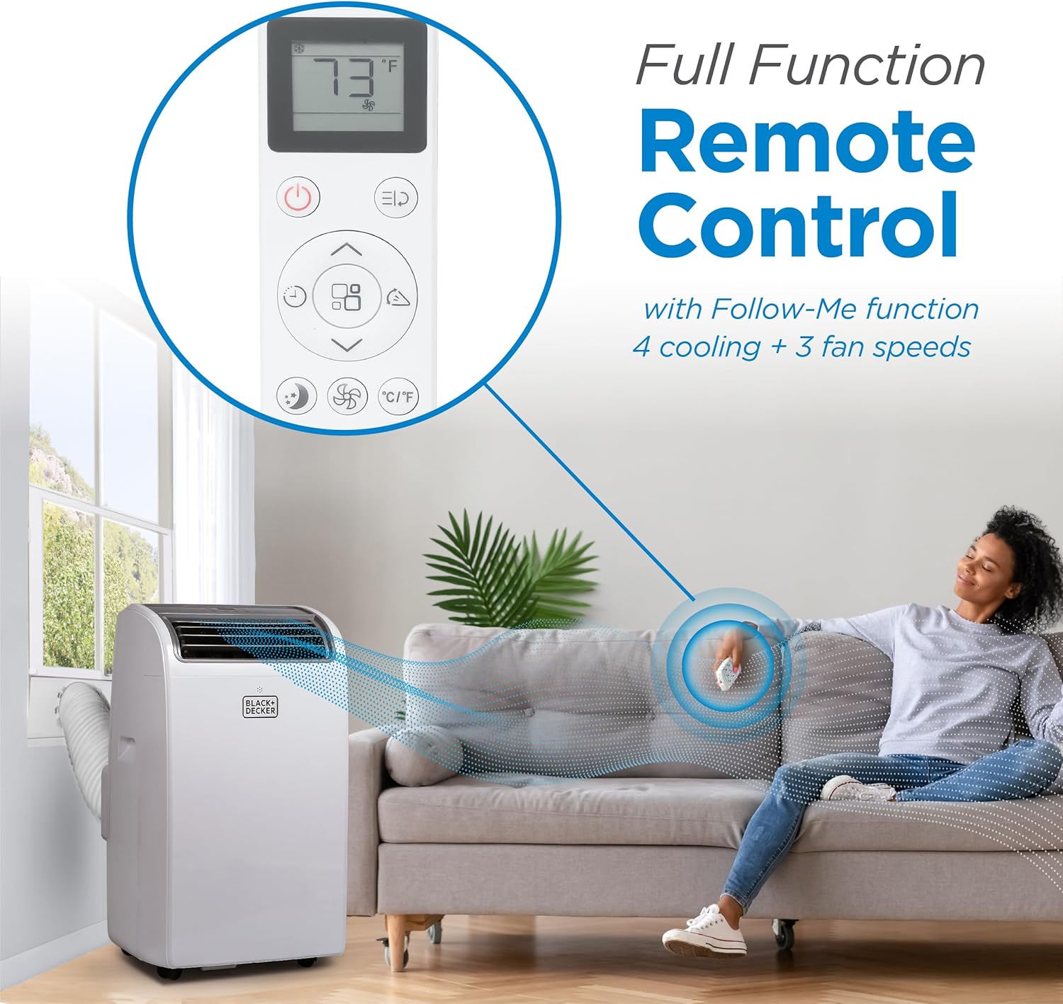 BLACK+DECKER Smart Portable Air Conditioner, 14,000 BTU (10,200 BTU SACC) for Rooms up to 700 Sq. Ft., Smart Portable AC with Follow Me Remote and Window Kit, BPACT14WT, White