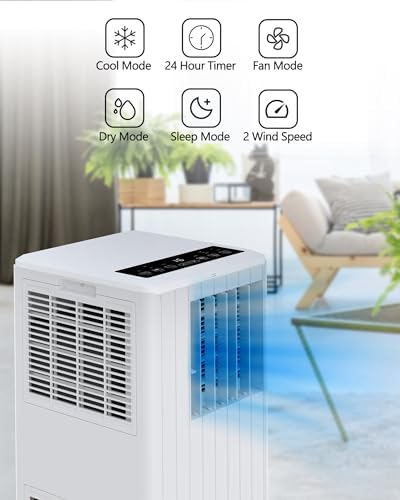【𝗡𝗲𝘄 𝗨𝗽𝗴𝗿𝗮𝗱𝗲】 8000 BTU Portable Air Conditioner - 3 in-1 AC Unit, Dehumidifier & Fan with Sleep Mode, 24-Hr Timer & Eco Mode for 350 Sq.Ft Rooms, Includes Remote & Washable Filter