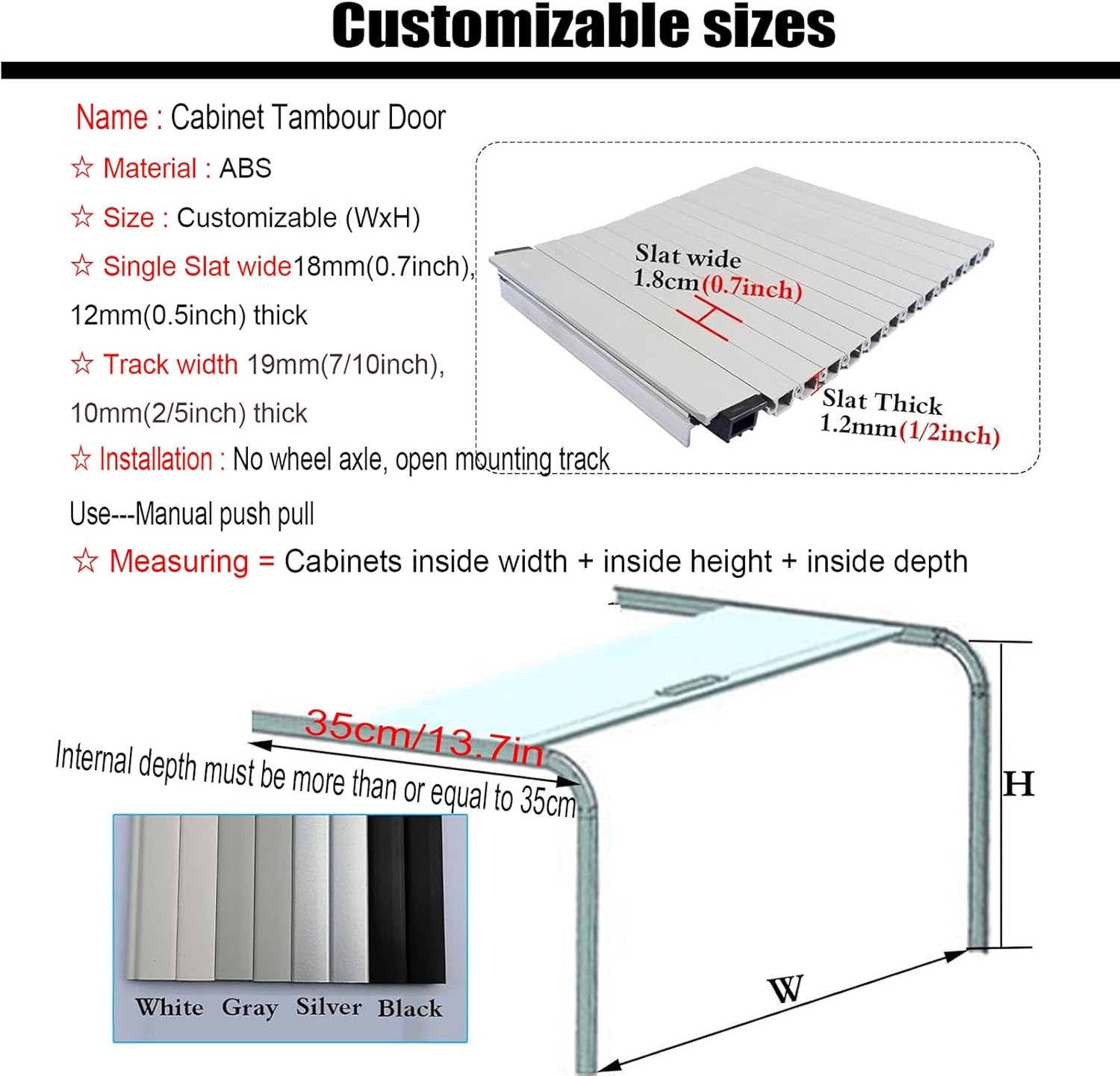SOBS Tambour Door Kit, Small Roll Up Cabinet Folding Doors for Kitchen/Appliance Garage/Campervan, 20 2224 16 20 28 32 36 40 42 44 Inch Storage Bins Replacement Panle(91.4x76.2cm/36x30in)