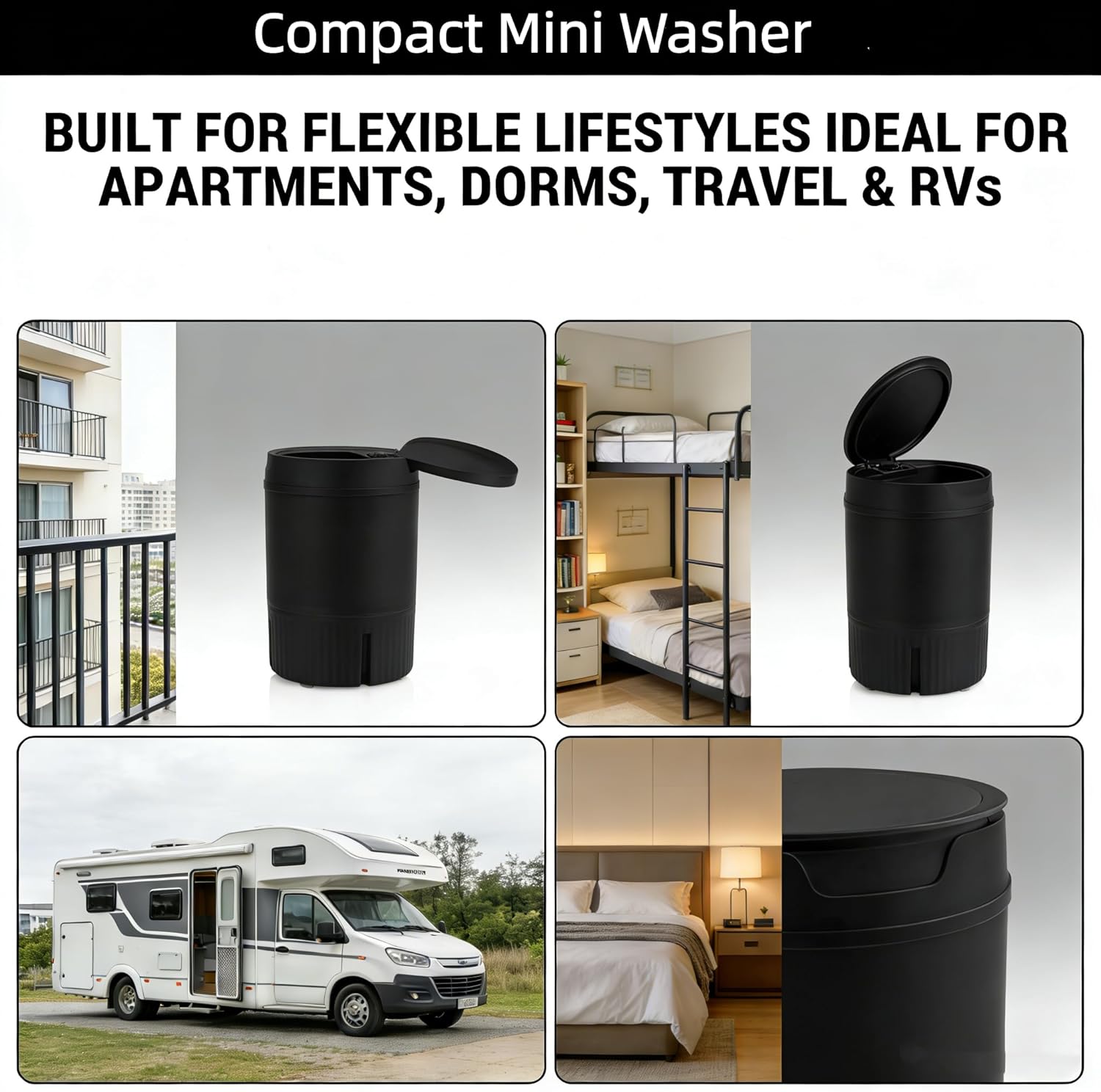 Compact Mini Washer- Portable Semi-automatic Small Washer Machine Single Tub Laundry Washer for Apartments, Dorms,Traveling, RV, IPX4 (Black)