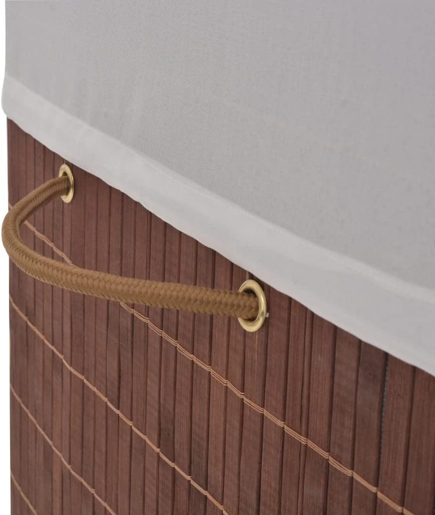 Bamboo Laundry Bin Rectangular Brown 4 Piece Set with Removable Polyester Liner and Foldable Design for Home Organization and Storage