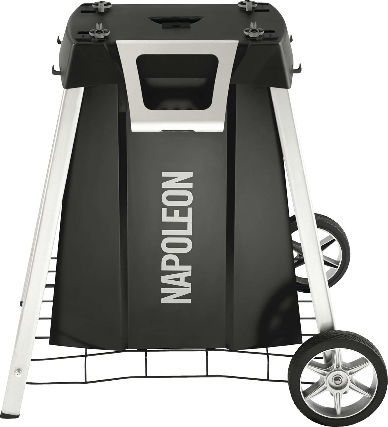 Napoleon BBQ Grill Accessory, TravelQ Stand for PRO285, Stainless Steel Condiment Tray, Integrated Bottle Opener, Concealed Propane Storage, Removable Side Shelves, All-Season Wheels