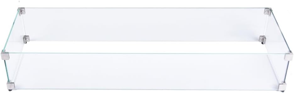 Elementi Plus Glass Wind Screen Outdoor Firepit Bowl Wind Guard Rectangular Clear Fire Pit Glass Guard Fireplace Screen Tempered Glass Wind Shield Firepit Accessories - 40.4 x 15.2 Inches