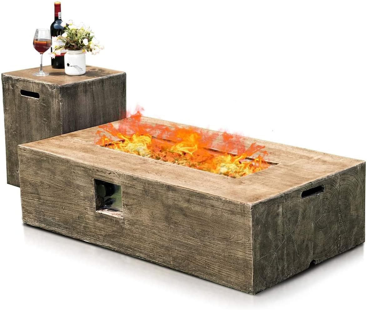 Topment 48-Inch Propane Fire Pit Set, 50,000 BTU Rectangular Gas Fire Pit Table with Lava Rocks, Waterproof Cover, Patio Rustic Outdoor Fireplace with Adjustable Flame, Propane Tank Holder Included