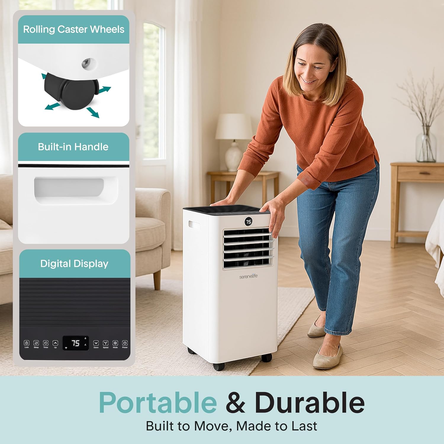 SereneLife 8,000 BTU Portable Air Conditioner and Heater, Small AC with Dehumidifier and Fan, Mini AC Unit with 350 Sq. Ft. Coverage, Includes Remote Control and Window Mount Kit