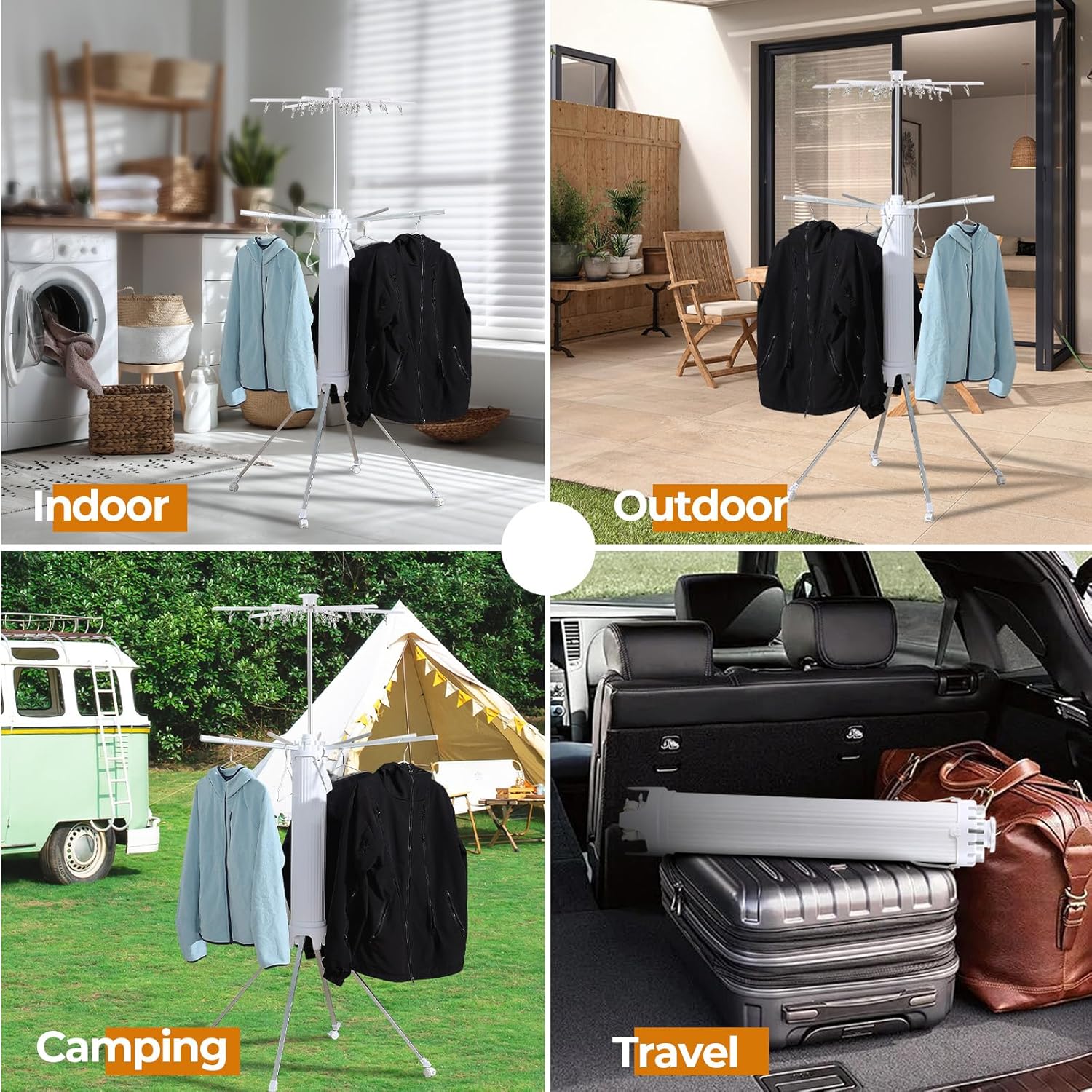 Dollate 4-Legged Clothes Drying Rack Foldable,2 Tier Portable and Collapsible Space Saving Laundry Drying Rack with 4 Pulleys,Aluminum Dry Rack for Clothes