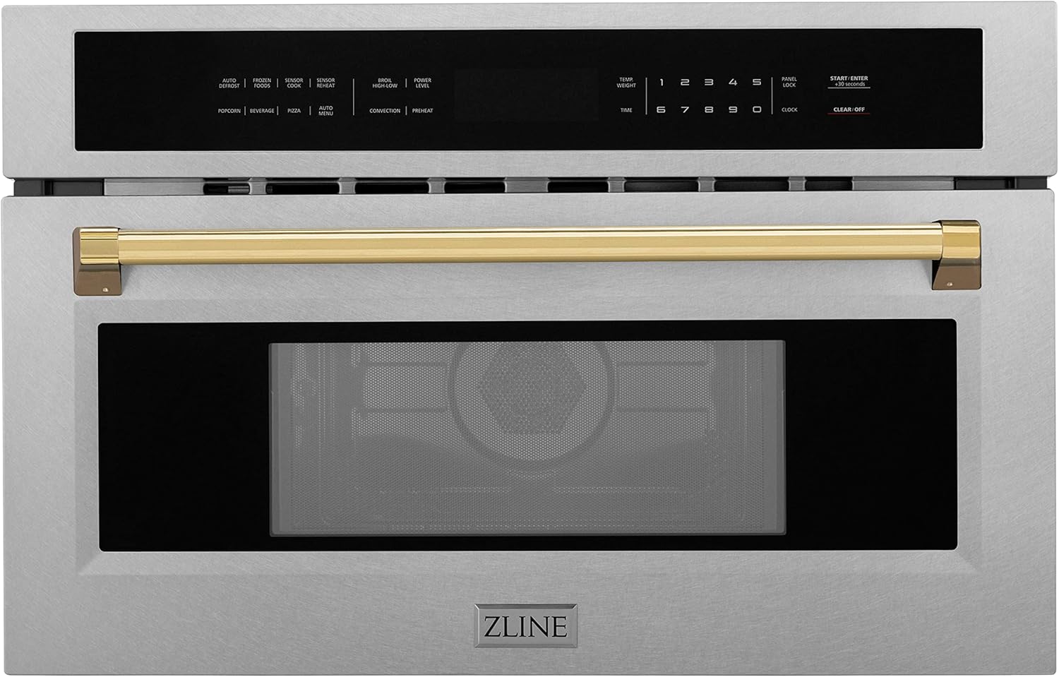 ZLINE Autograph Edition 30 in. 1.6 cu ft. Built-in Convection Microwave Oven in Satin Stainless Steel and Polished Gold Accents (MWOZ-30-SS-G)