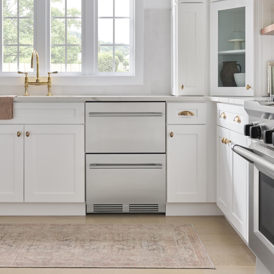 Zephyr Presrv 24 Inch Dual Zone Refrigerator Drawers Wine & Beverage Fridge, Stainless Steel Wine Cooler Home Bar Under Counter Freestanding Built In, Energy Star Certified, 5.1 Cu. Ft