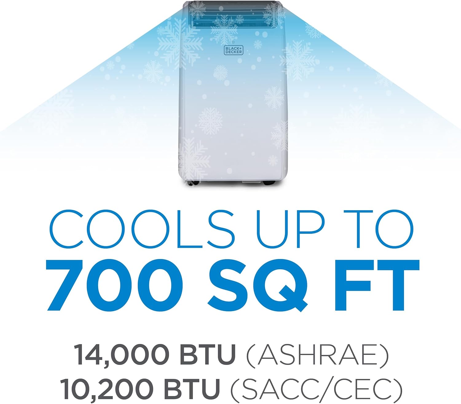 BLACK+DECKER Smart Portable Air Conditioner, 14,000 BTU (10,200 BTU SACC) for Rooms up to 700 Sq. Ft., Smart Portable AC with Follow Me Remote and Window Kit, BPACT14WT, White