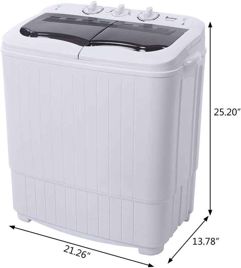 Compact Mini Twin Tub Washing Machine, Portable Laundry Washer w/Wash and Spin Cycle Combo, Built-in Gravity Drain, 14lbs Capacity for Camping, Apartments, Dorms, College Rooms, RV’s and more