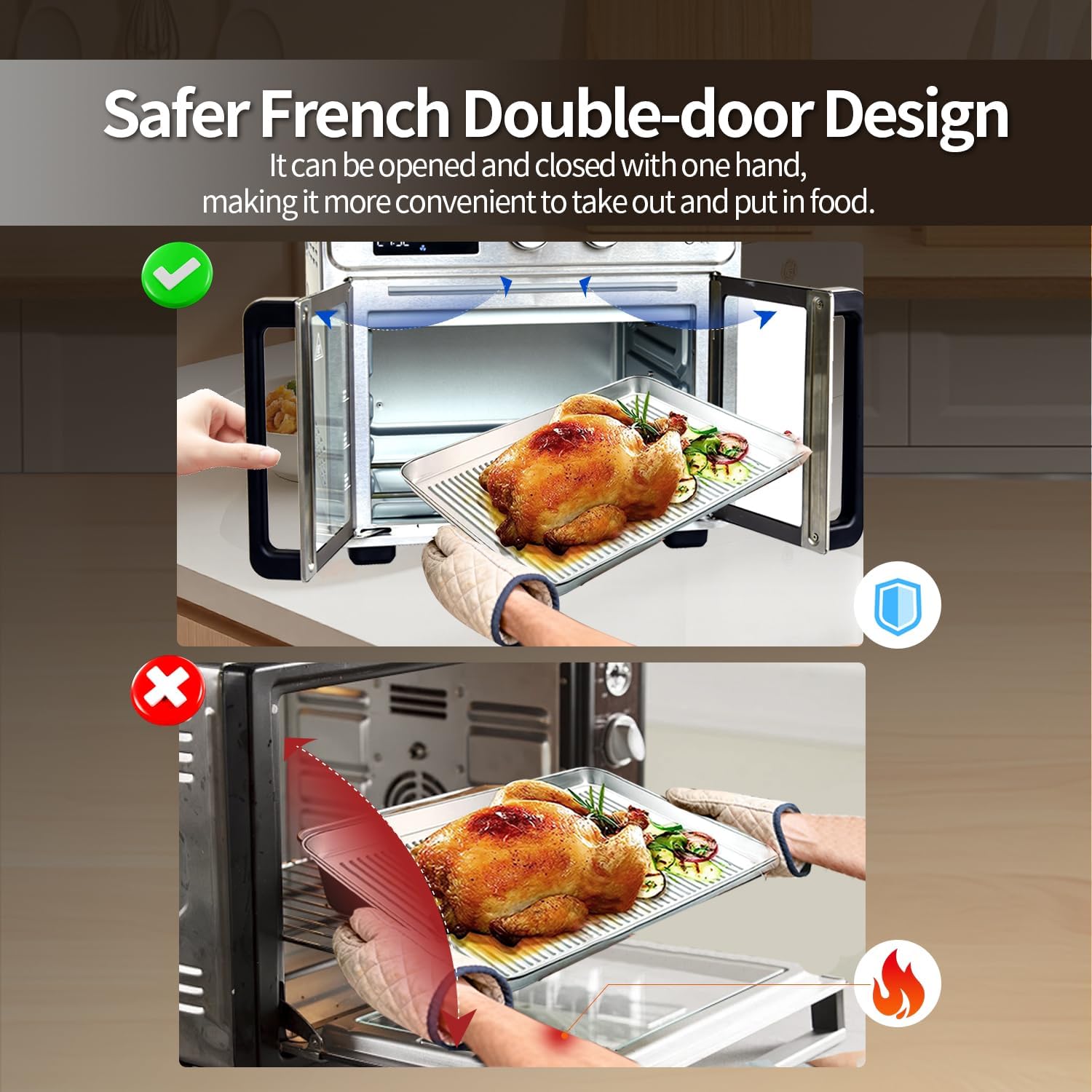 26QT French Door Air Fryer Toaster Oven Combo, 15 Cooking Functions including Rotisserie, and Digital Controls, 30 Recipes & 5 Accessories, Stainless Steel Finish