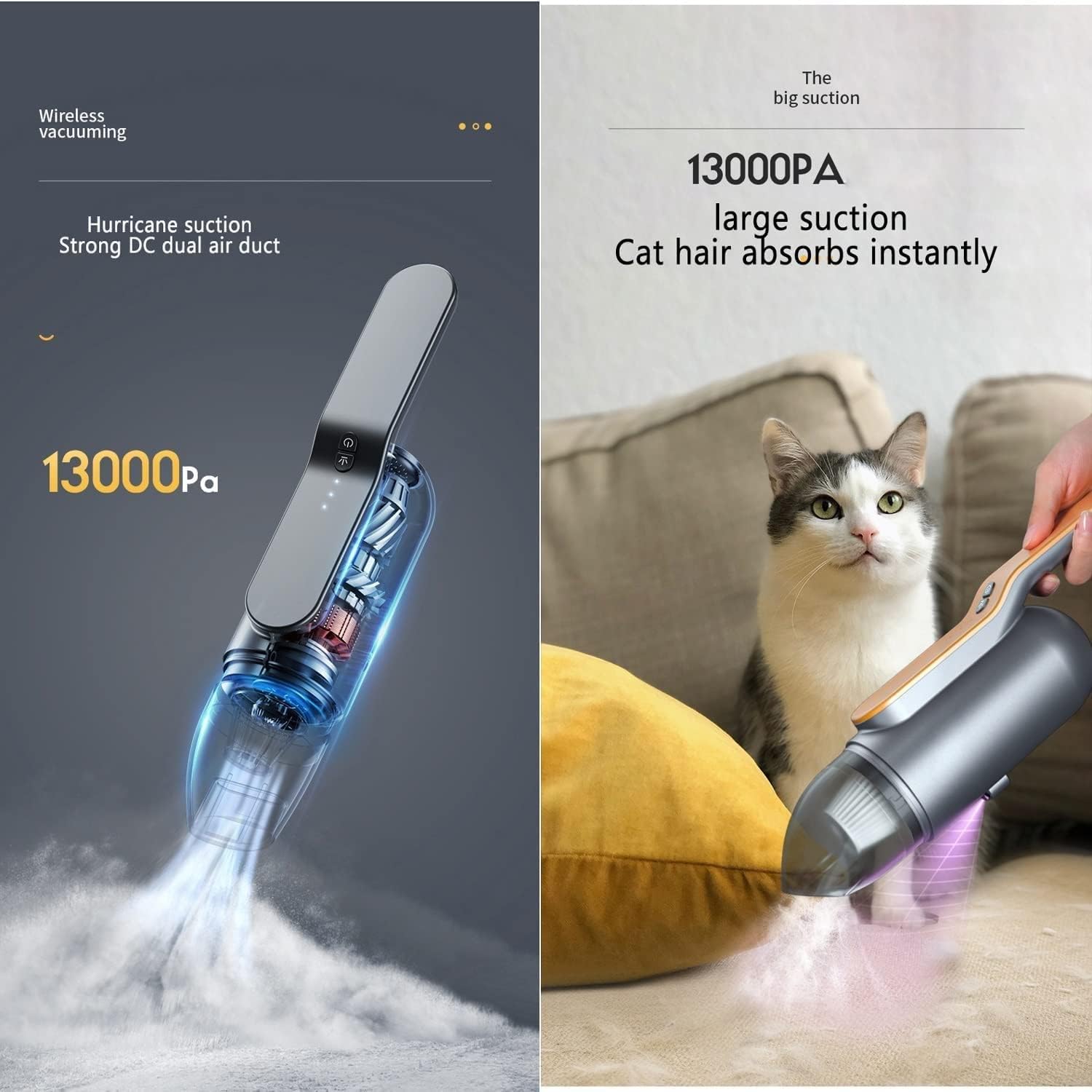 Car Vacuum Cleaner, 13000Pa Strong Suction Car Vacuum Cleaner, High Power Handheld Cordless Vacuum for Home Car Office(Orange)