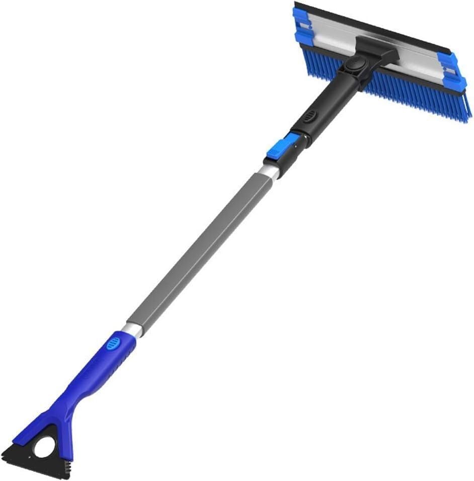 Retractable Snow Brush with Scraper and Ice Shovel, Blue Bristles, for Clearing Snow and Ice from Windshields