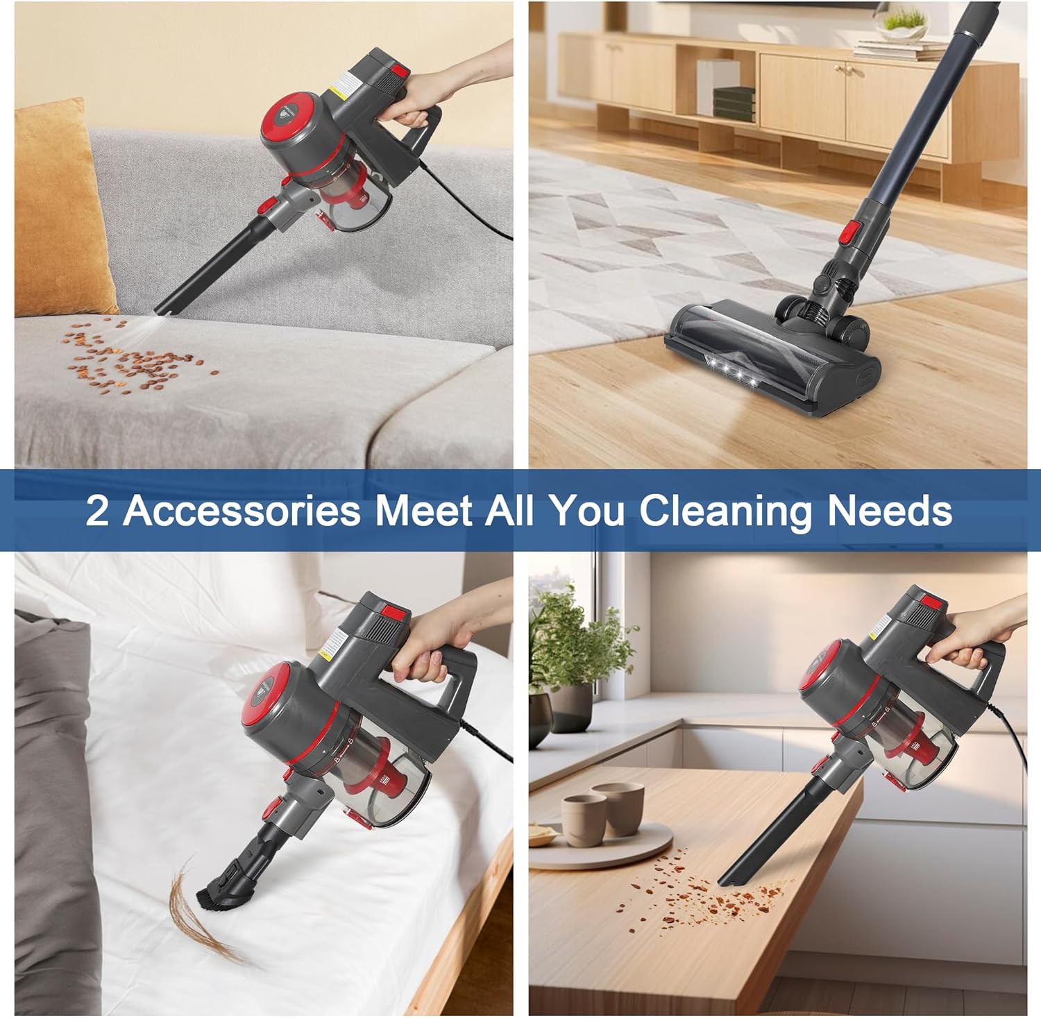 Intercleaner Corded Vacuum Cleaner, 20KPa Powerful Suction with 600W Motor Electric Floor Brush, Lightweight 4 in 1 Bagless Stick Vac with Handheld, for Hardwood Floor Carpet Car Pet Hair