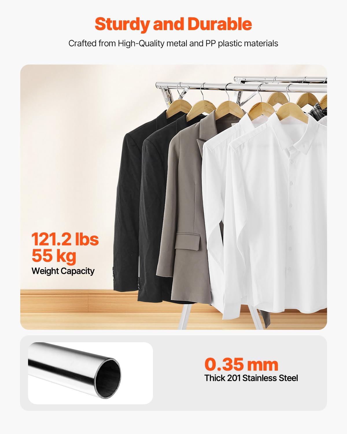 VEVOR Clothes Drying Rack, 2-Tier Telescopic Laundry Dryer Rack, Stainless Steel Drying Racks with 30 Windproof Holes and 2 Shoe Hooks, Free-Standing and Portable Hanger for Outdoor & Indoor Use