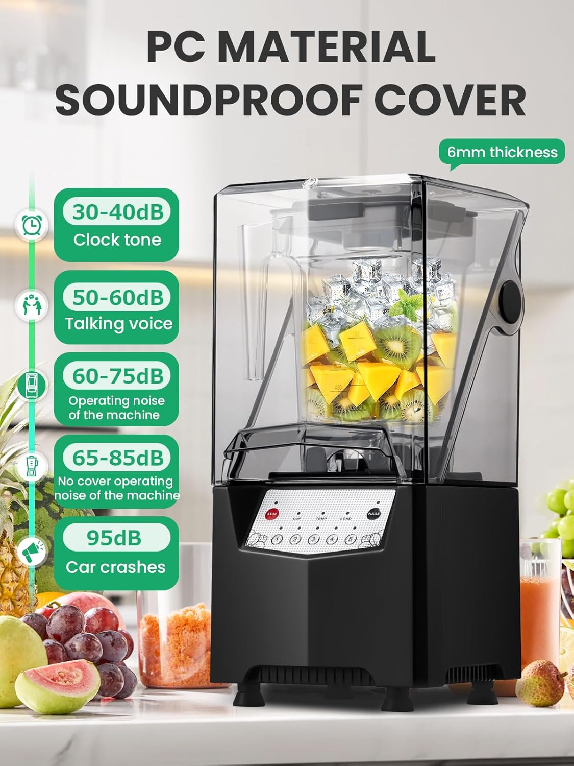 Huanyu Commercial Blender 1000W 2L with Noise-Reduction Cover & Speed Control 4-in-1 Multifunctional for Juice/Soy Milk/Ice/Nuts Grinding