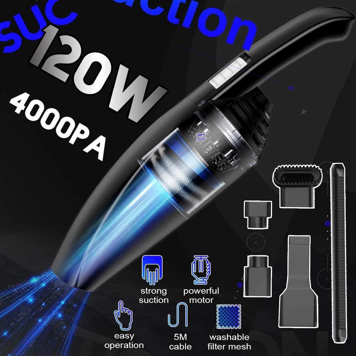 Car Vacuum Cleaner Car Handheld Vacuum Cleaner Mini Vacuum Cleaner 120W Powerful Vaccum Cleaners Auto (Color : White) (Black)