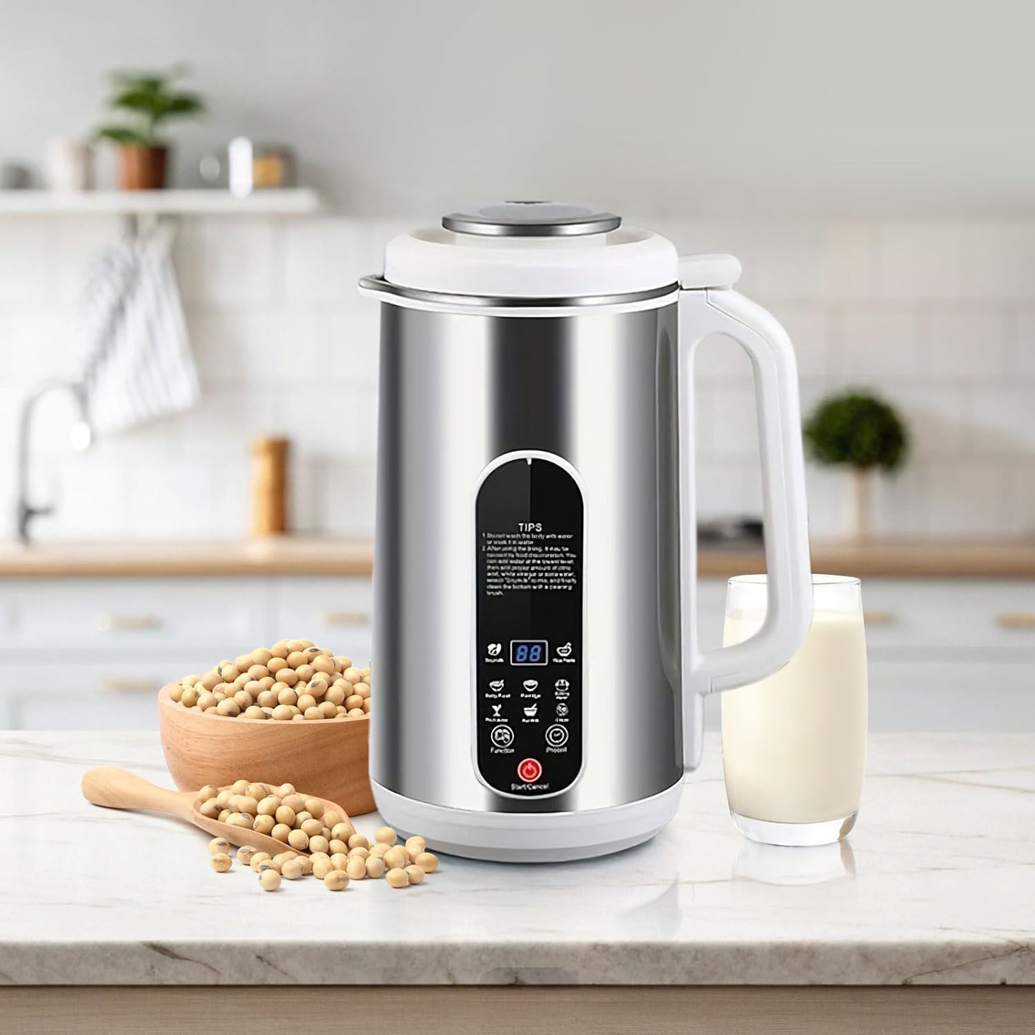 8 in 1 Nut Milk Maker, 42oz Soy Milk Maker Machine for Homemade Almond, Oat, Coconut, Plant-Based Milks, Stainless Automatic Blender with Delay Start/Keep Warm/Boil Water, Silver